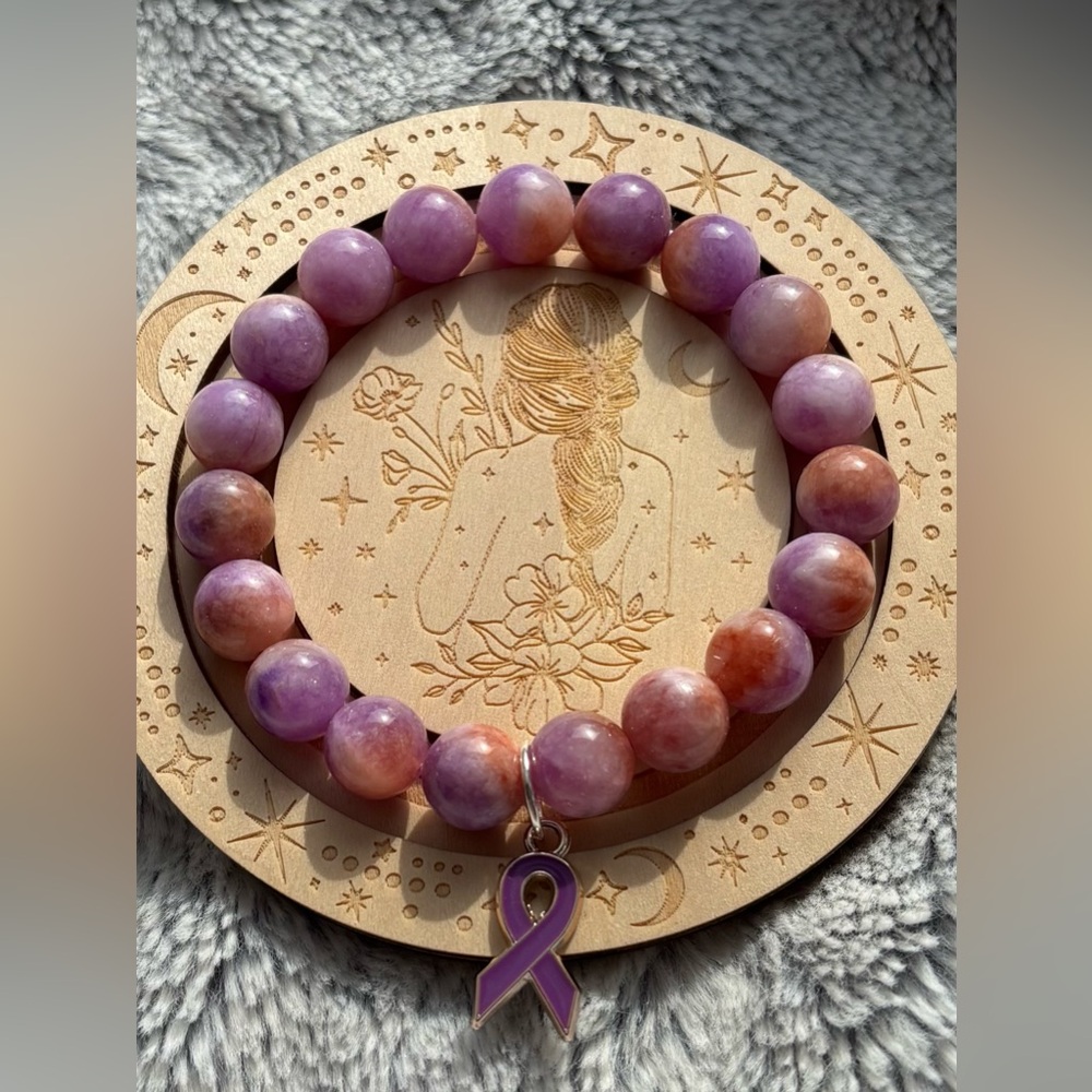 Lavender Fire Jade Purple Ribbon Awareness Bracelet